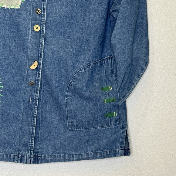 Vintage On the Rocks Womens Artsy Jean Jacket Medium Button Front Collarless USA - Picture 4 of 11
